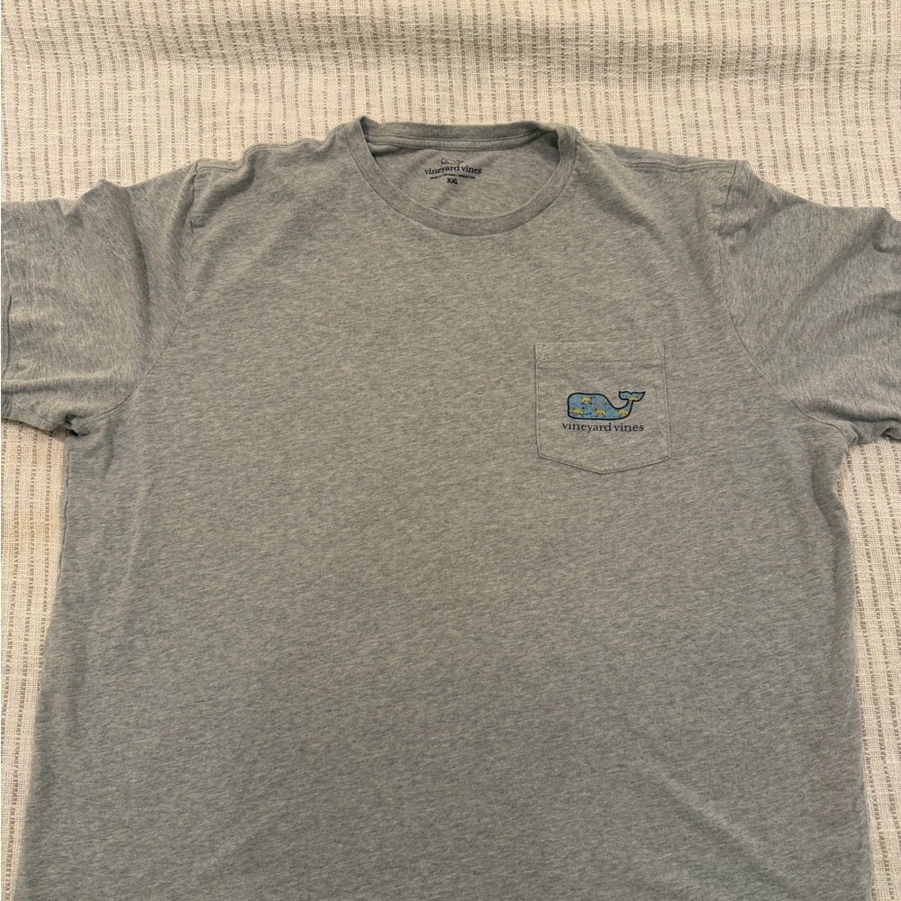 Vineyard Vines Heather Gray Short Sleeve Pocket Tee with Blue Whale Logo
